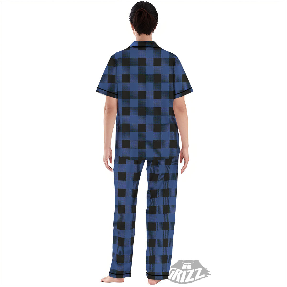 Buffalo Check Black And Blue Print Women's Pajamas Set-grizzshop