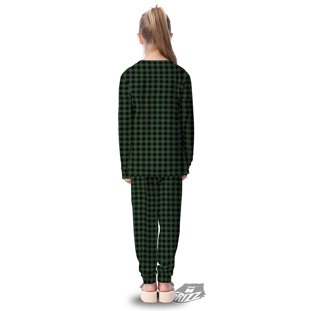 Buffalo Check Black And Green Print Kid's Pajamas-grizzshop