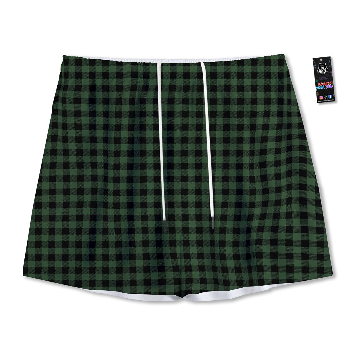 Buffalo Check Black And Green Print Mesh Shorts