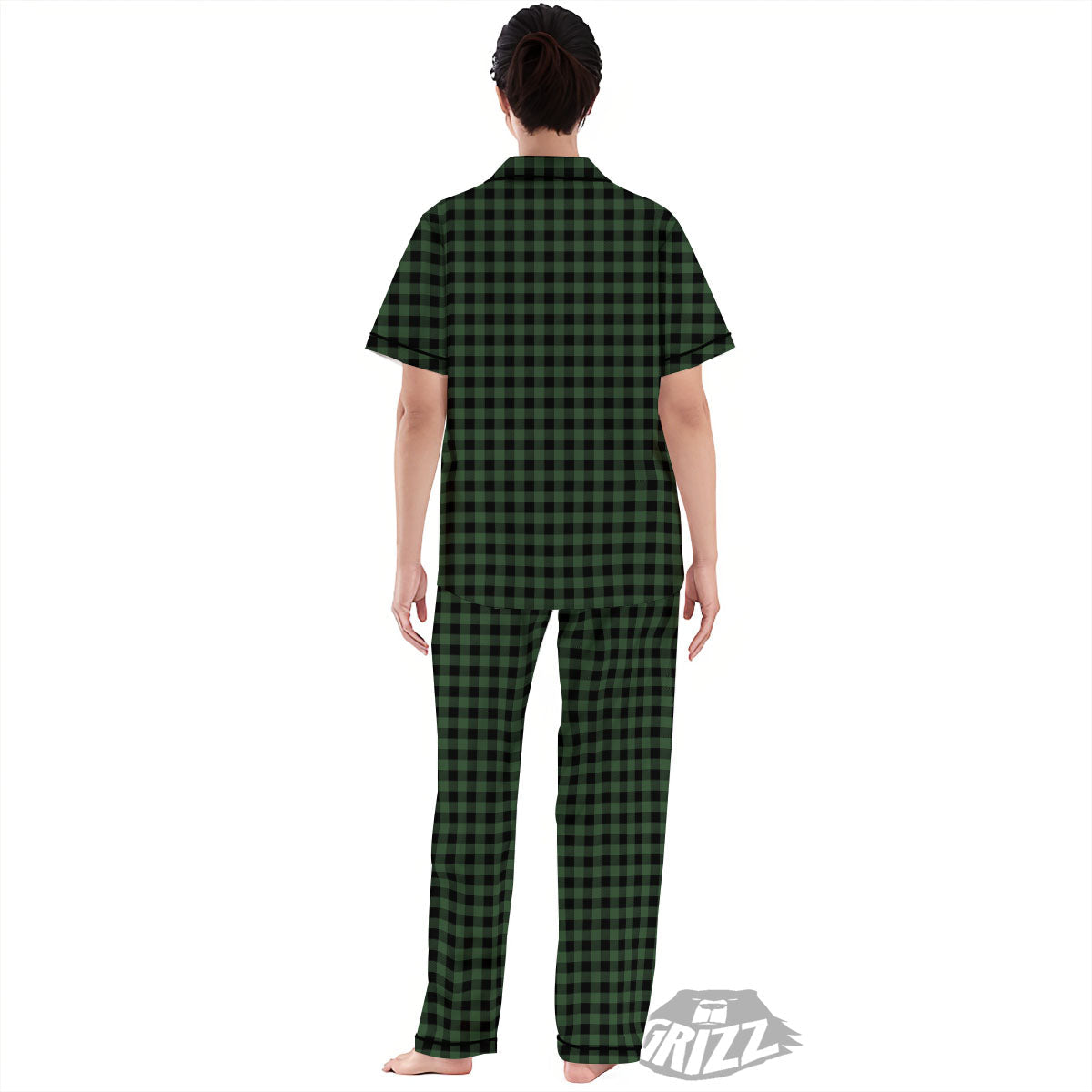 Buffalo Check Black And Green Print Women's Pajamas Set-grizzshop