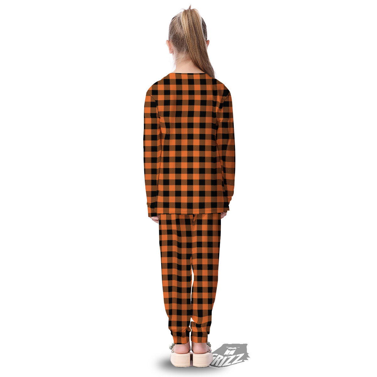 Buffalo Check Black And Orange Print Pattern Kid's Pajamas-grizzshop