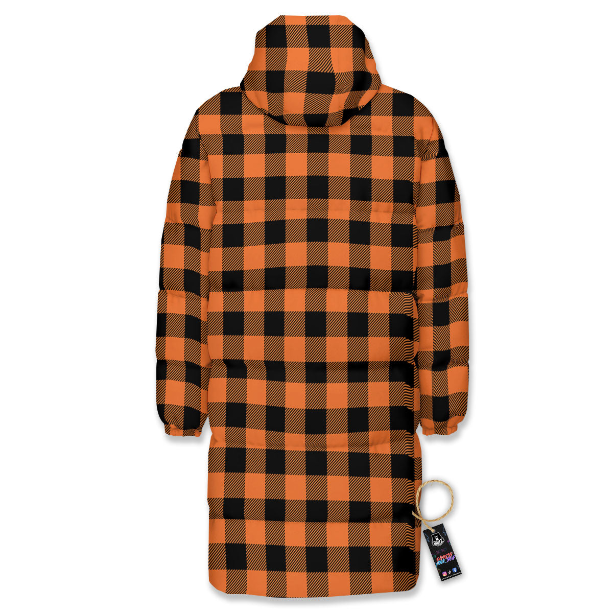Buffalo Check Black And Orange Print Pattern Long Down Jacket-grizzshop