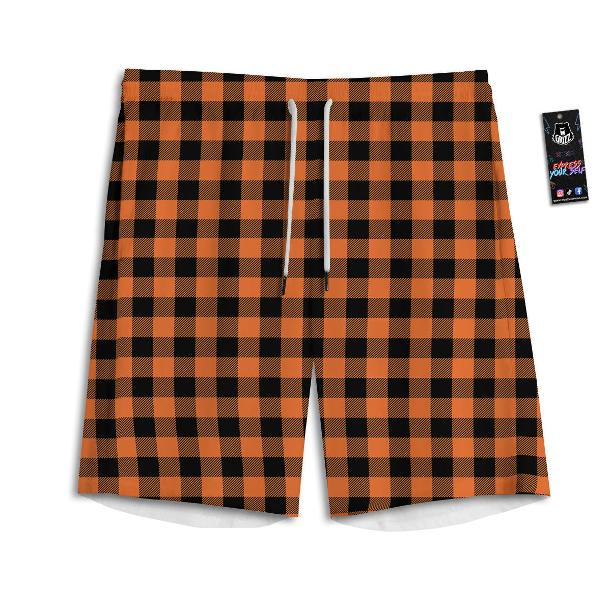 Buffalo Check Black And Orange Print Pattern Men's Athletic Shorts