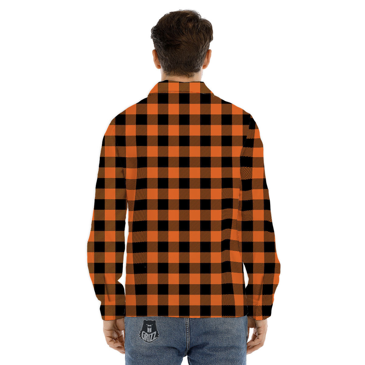 Buffalo Check Black And Orange Print Pattern Men's Dress Shirts-grizzshop
