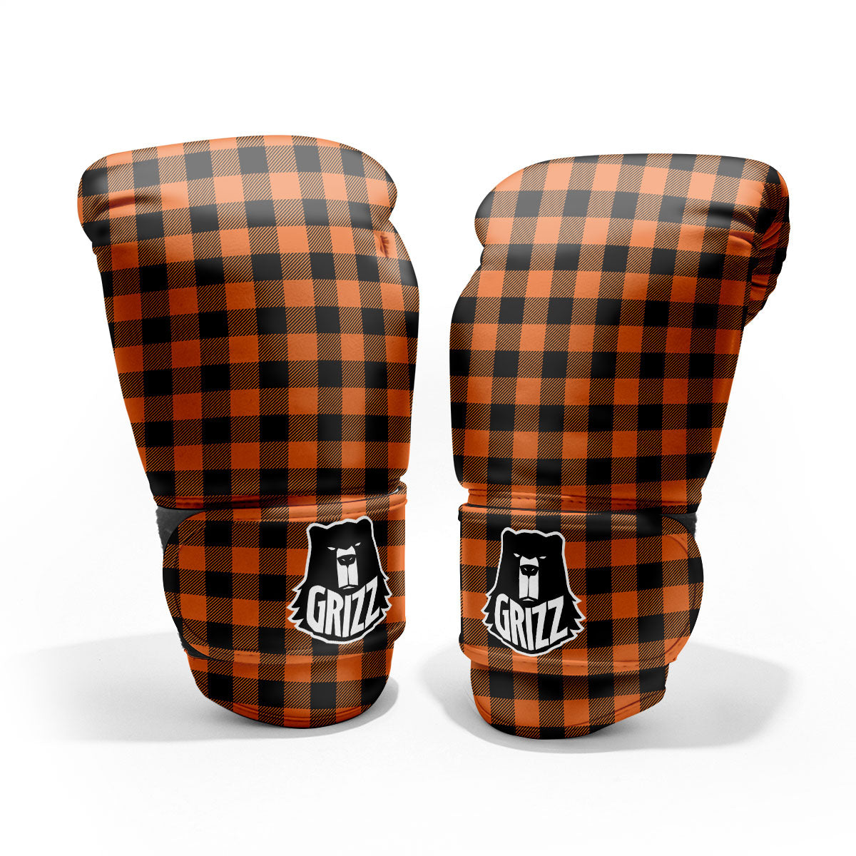 Buffalo Check Black And Orange Print Pattern Pro Boxing Glove