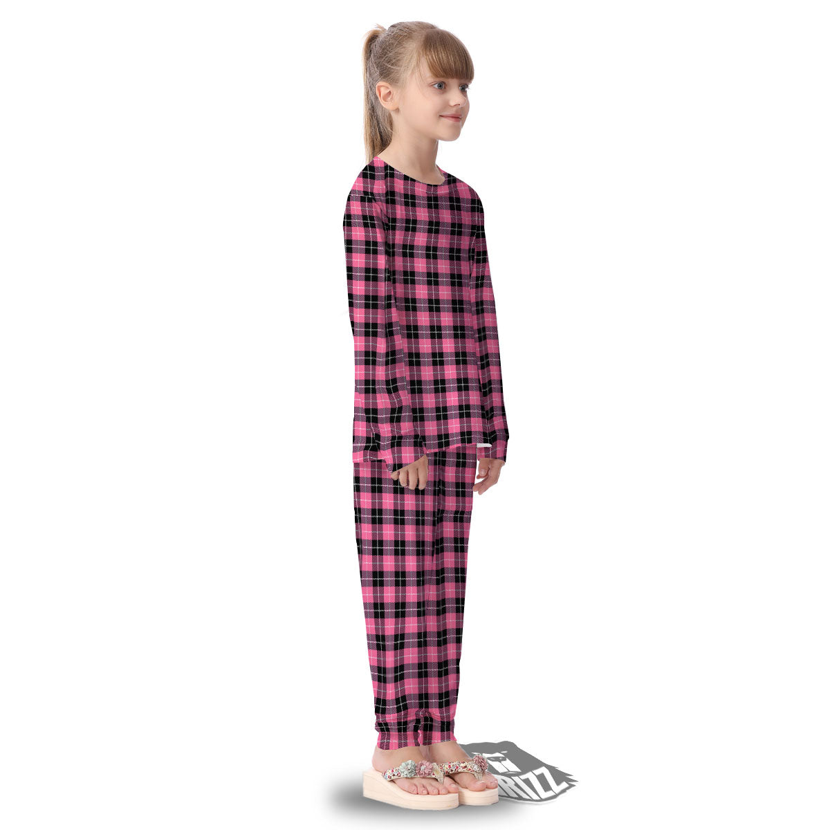 Buffalo Check Black And Pink Print Kid's Pajamas-grizzshop