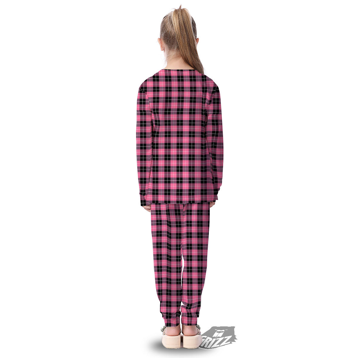 Buffalo Check Black And Pink Print Kid's Pajamas-grizzshop