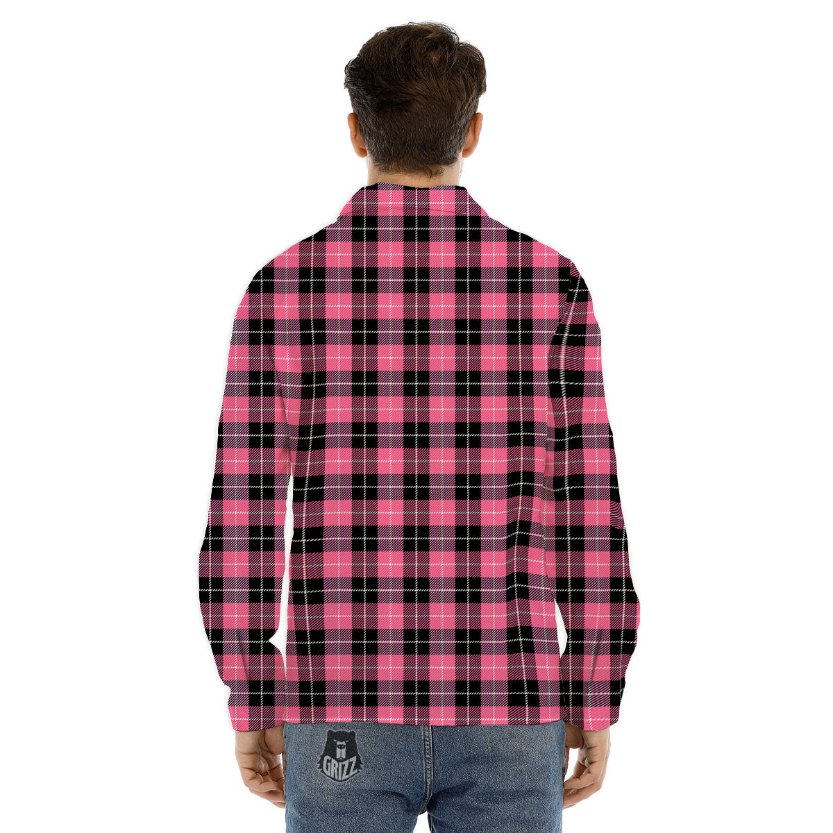 Buffalo Check Black And Pink Print Men's Dress Shirts-grizzshop