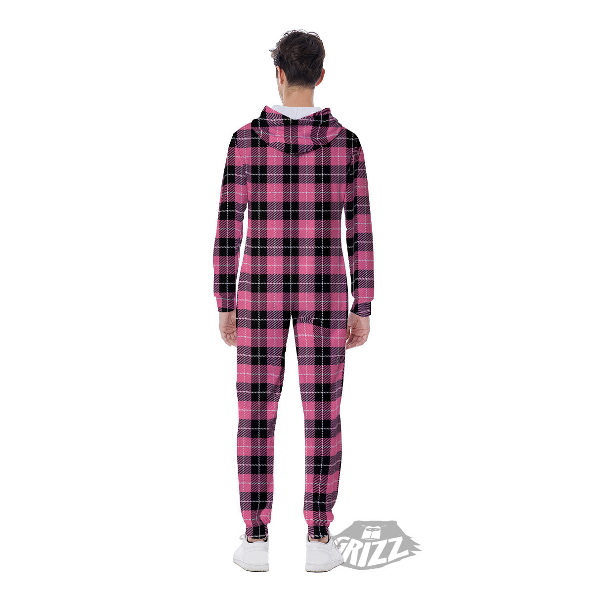 Buffalo Check Black And Pink Print Men's Jumpsuit-grizzshop