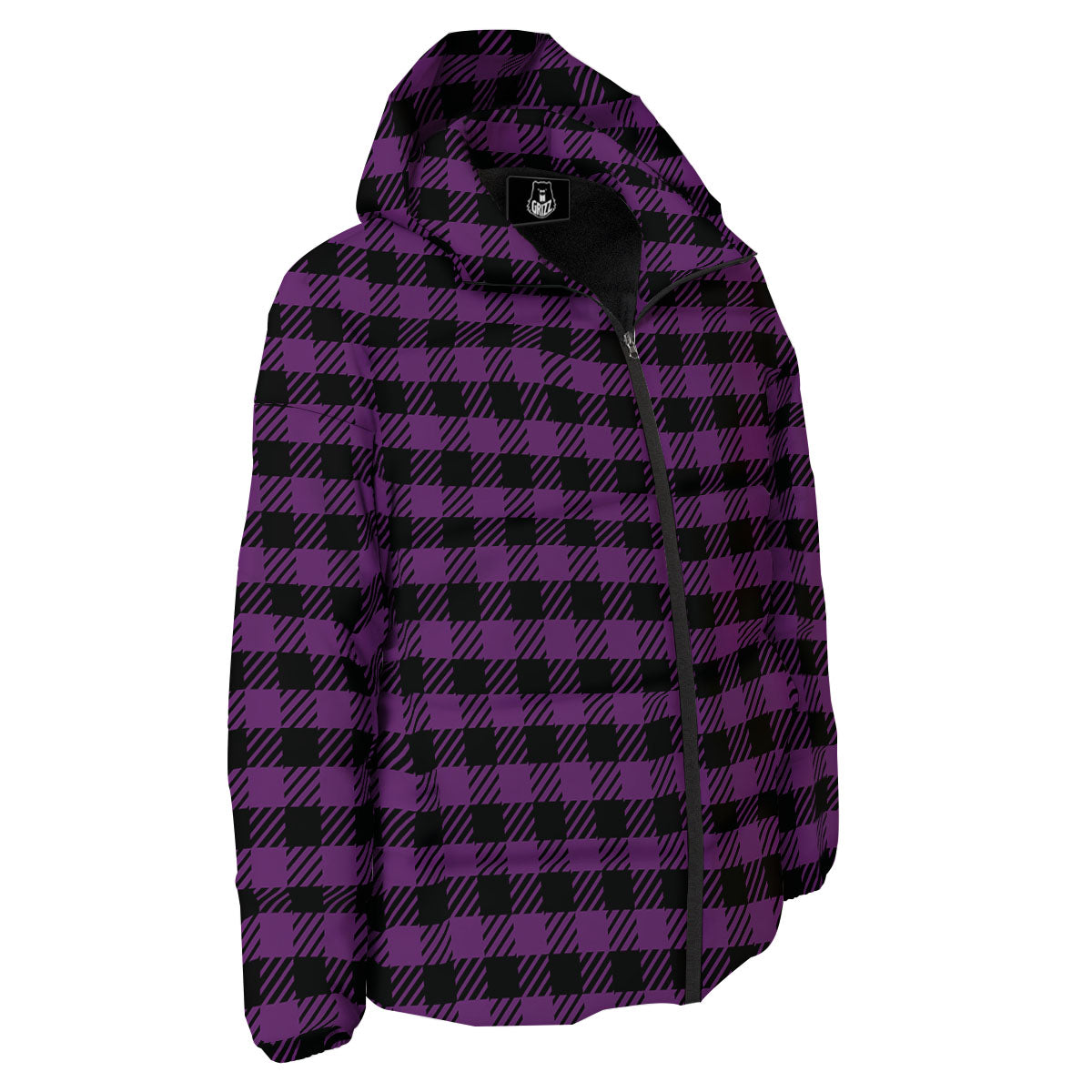 Buffalo Check Black And Purple Print Down Jacket-grizzshop