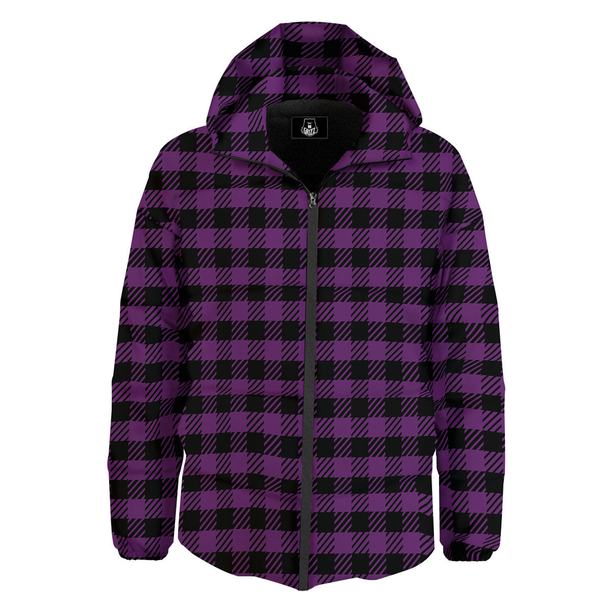 Buffalo Check Black And Purple Print Down Jacket-grizzshop