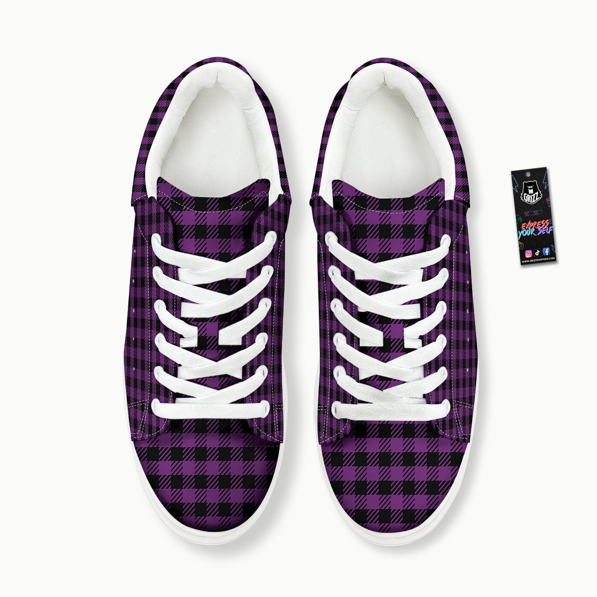 Buffalo Check Black And Purple Print Platform Shoes-grizzshop
