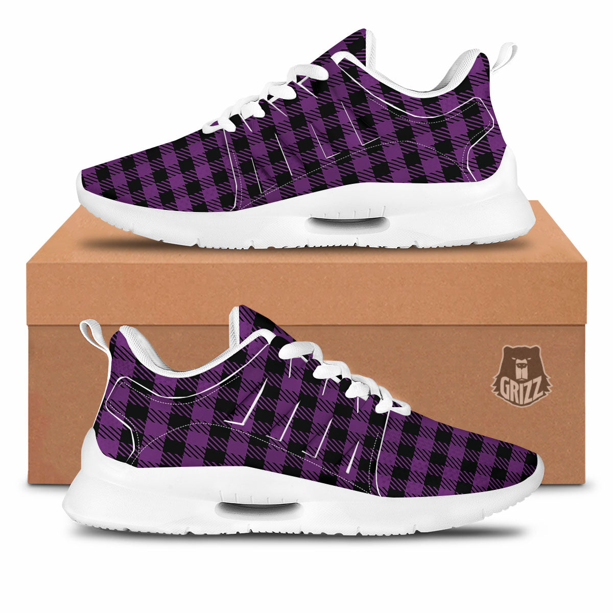 Buffalo Check Black And Purple Print Tennis Shoes-grizzshop
