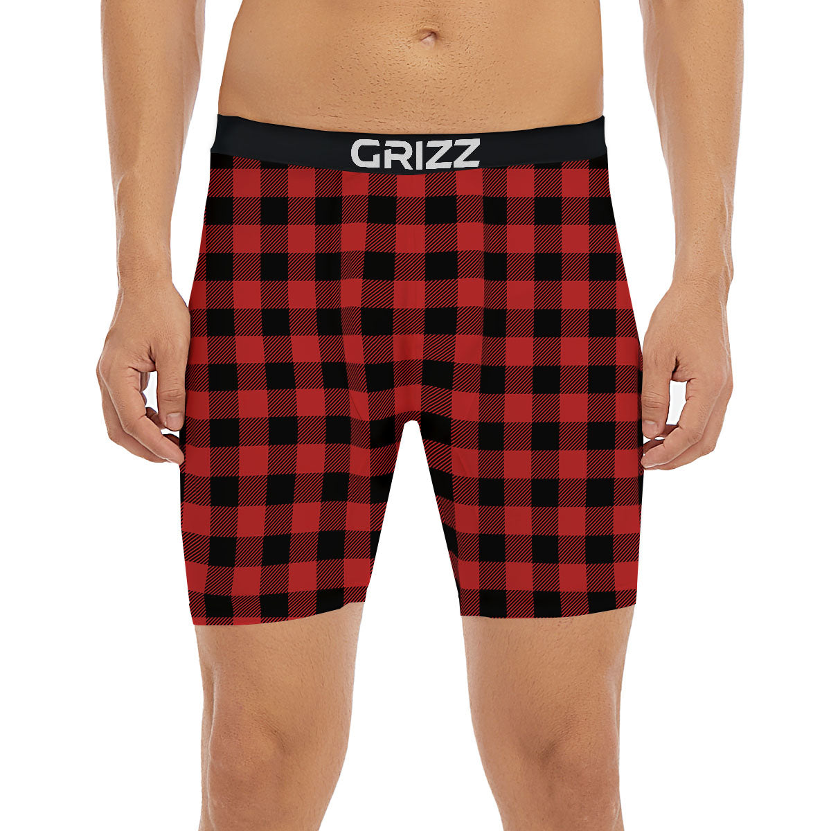Buffalo Check Black And Red Print Boxer Briefs-grizzshop