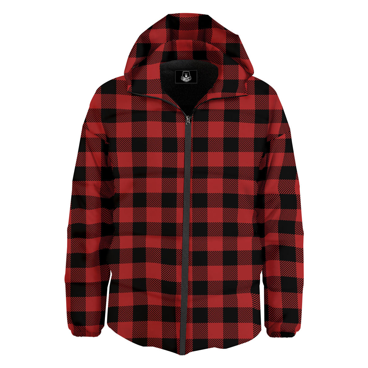 Buffalo Check Black And Red Print Down Jacket-grizzshop