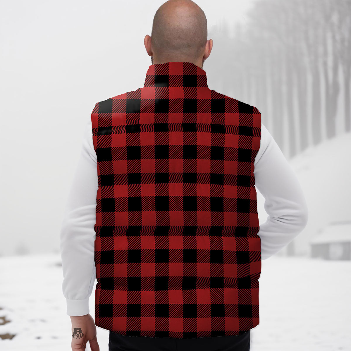 Buffalo Check Black And Red Print Down Vest