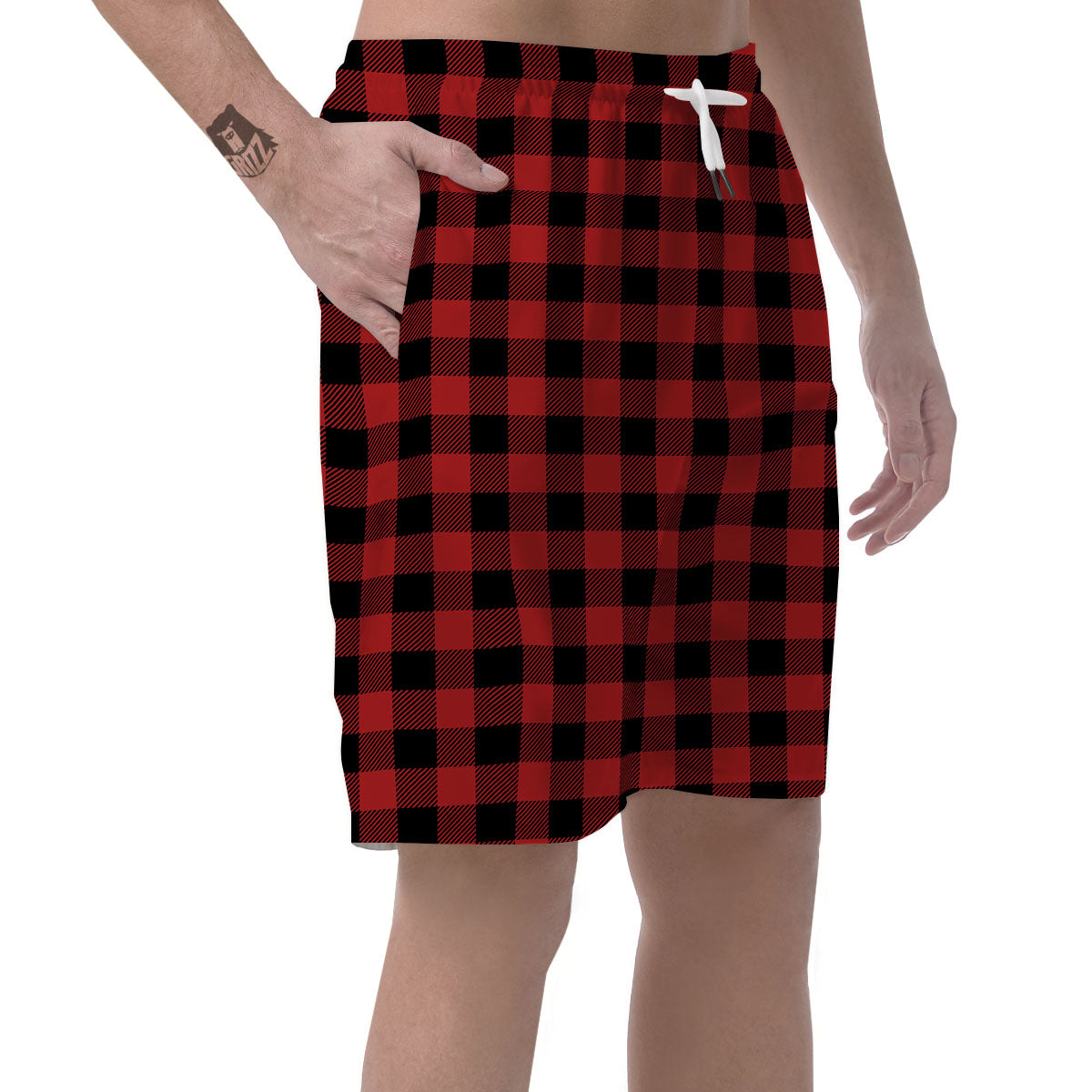 Buffalo Check Black And Red Print Men's Shorts-grizzshop