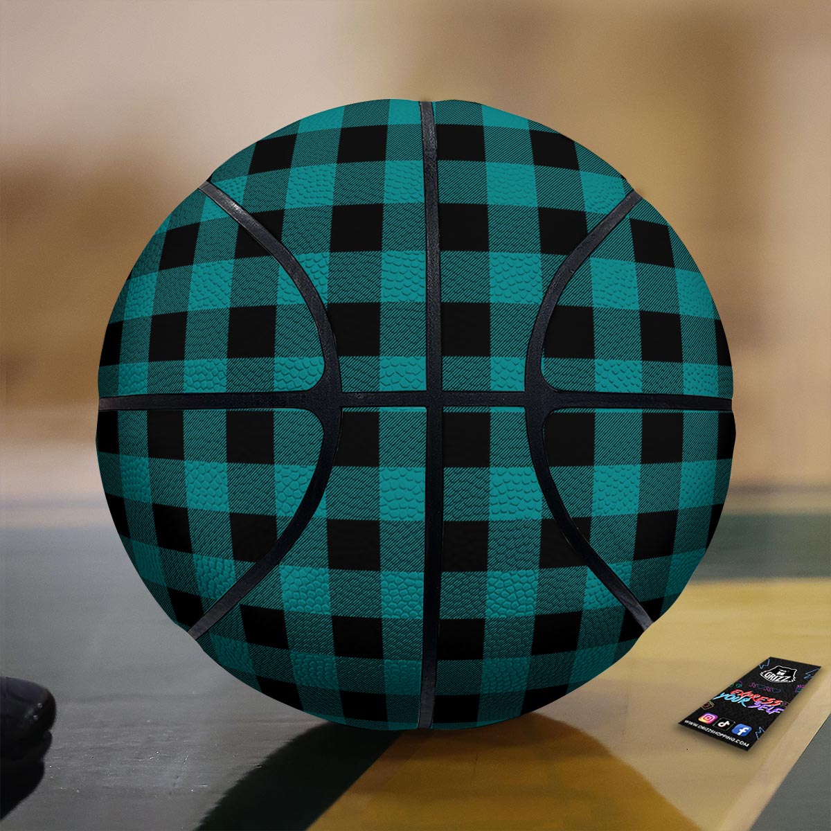 Buffalo Check Black And Teal Print Pattern Basketball