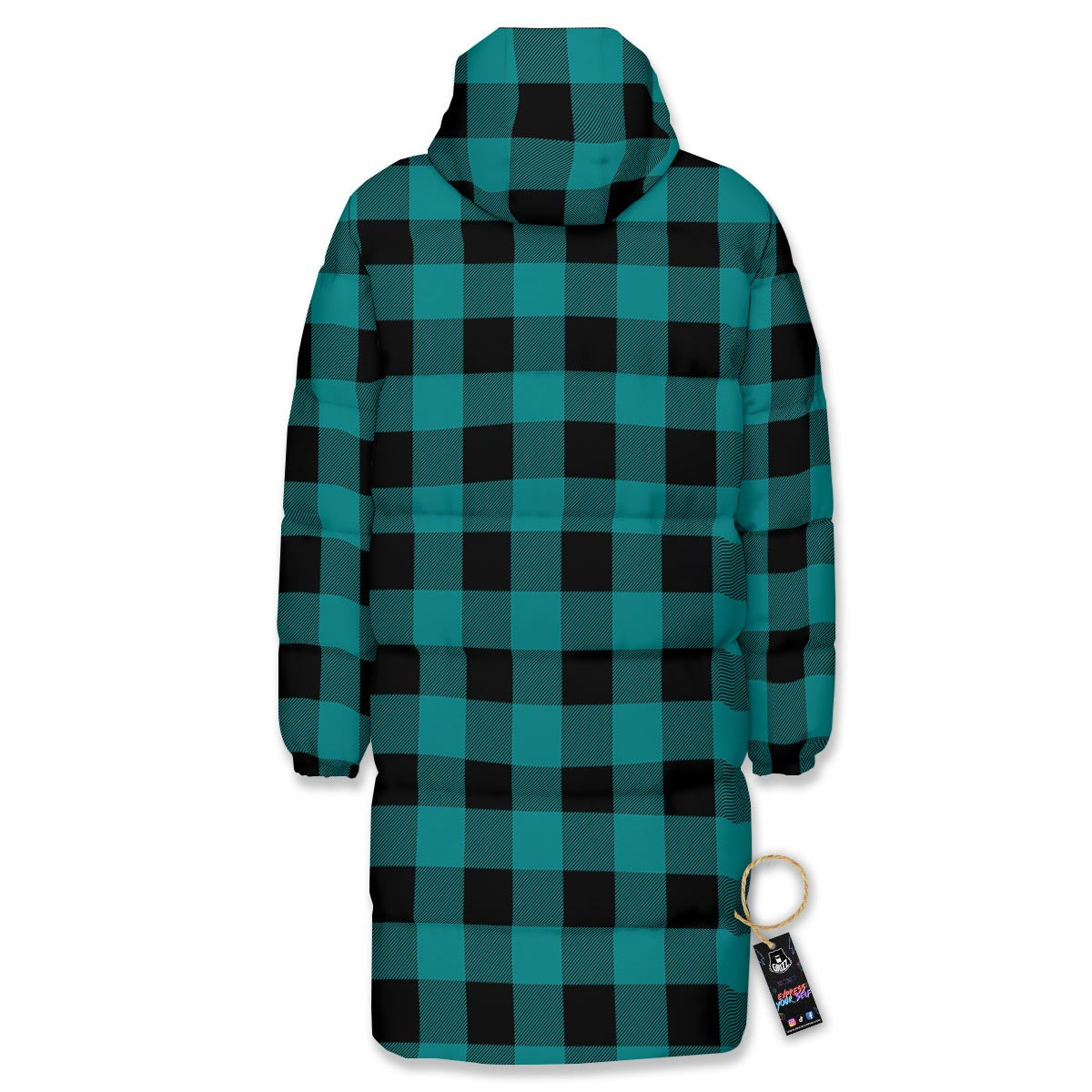 Buffalo Check Black And Teal Print Pattern Long Down Jacket-grizzshop