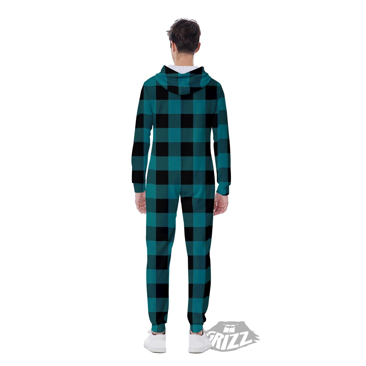 Buffalo Check Black And Teal Print Pattern Men's Jumpsuit-grizzshop