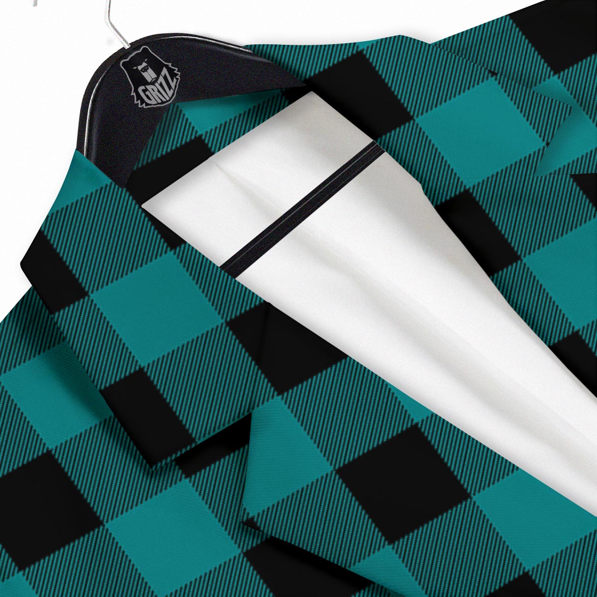 Buffalo Check Black And Teal Print Pattern Men's Sport Coat-grizzshop