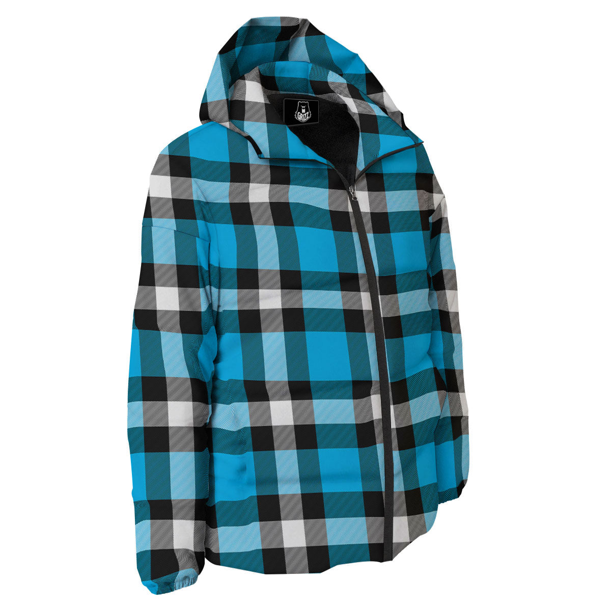 Buffalo Check Black And Turquoise Print Pattern Down Jacket-grizzshop