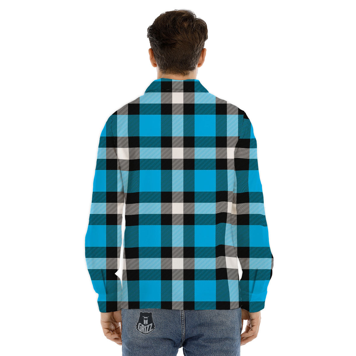 Buffalo Check Black And Turquoise Print Pattern Men's Dress Shirts-grizzshop
