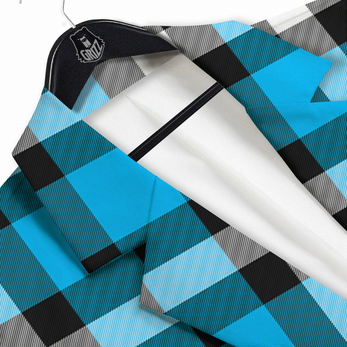 Buffalo Check Black And Turquoise Print Pattern Men's Sport Coat-grizzshop