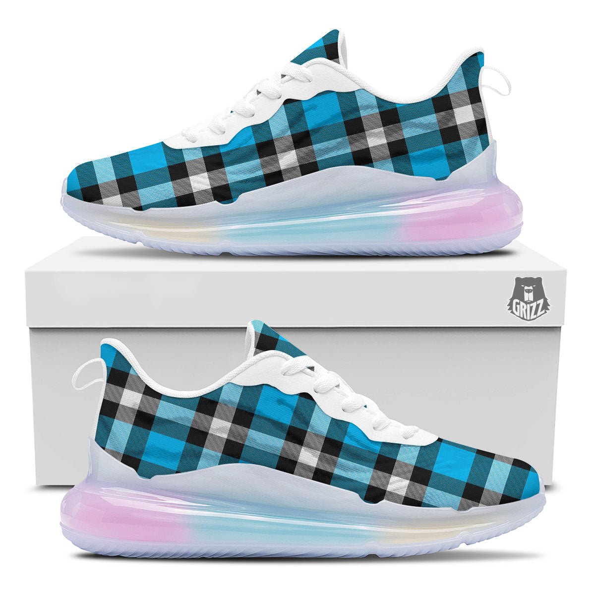 Buffalo Check Black And Turquoise Print Pattern Running Sneakers-grizzshop