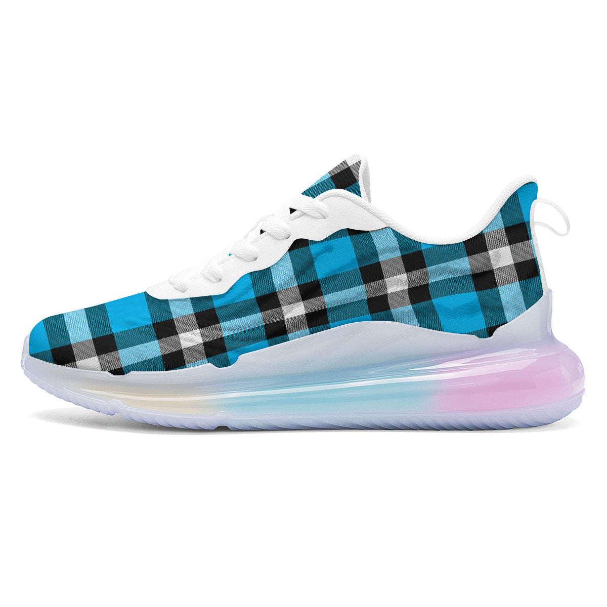 Buffalo Check Black And Turquoise Print Pattern Running Sneakers-grizzshop