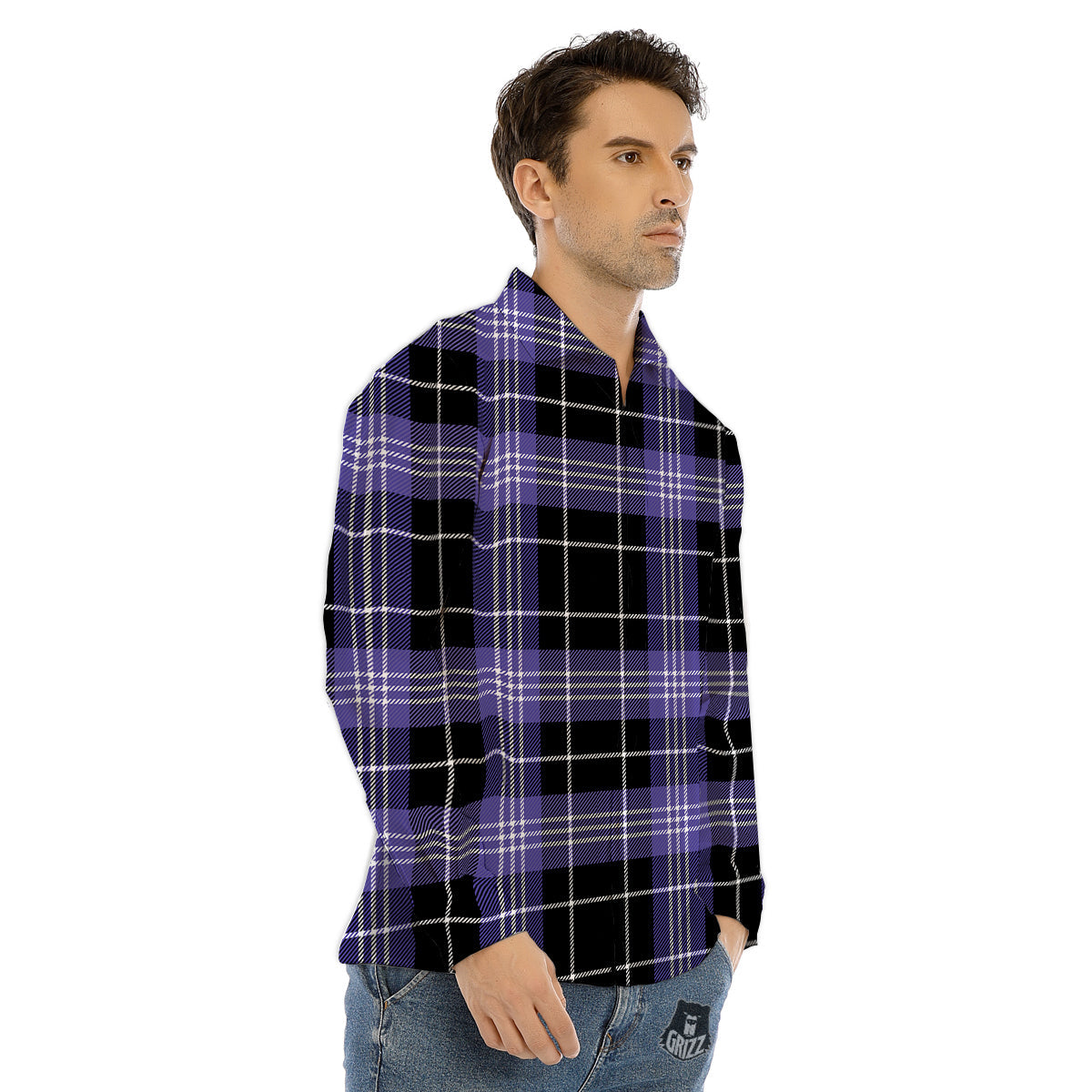 Buffalo Check Black And Violet Print Pattern Men's Dress Shirts-grizzshop