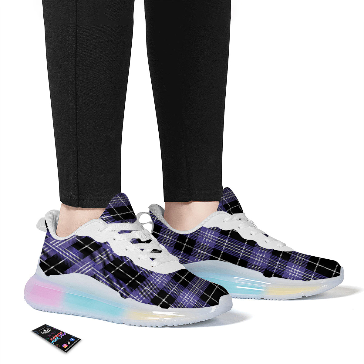 Buffalo Check Black And Violet Print Pattern Running Sneakers-grizzshop