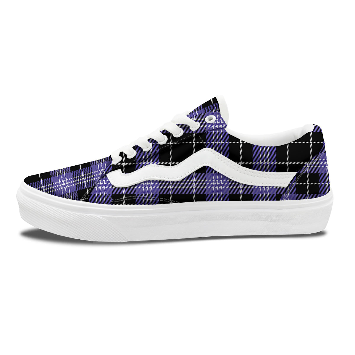 Buffalo Check Black And Violet Print Pattern Skate Shoes-grizzshop