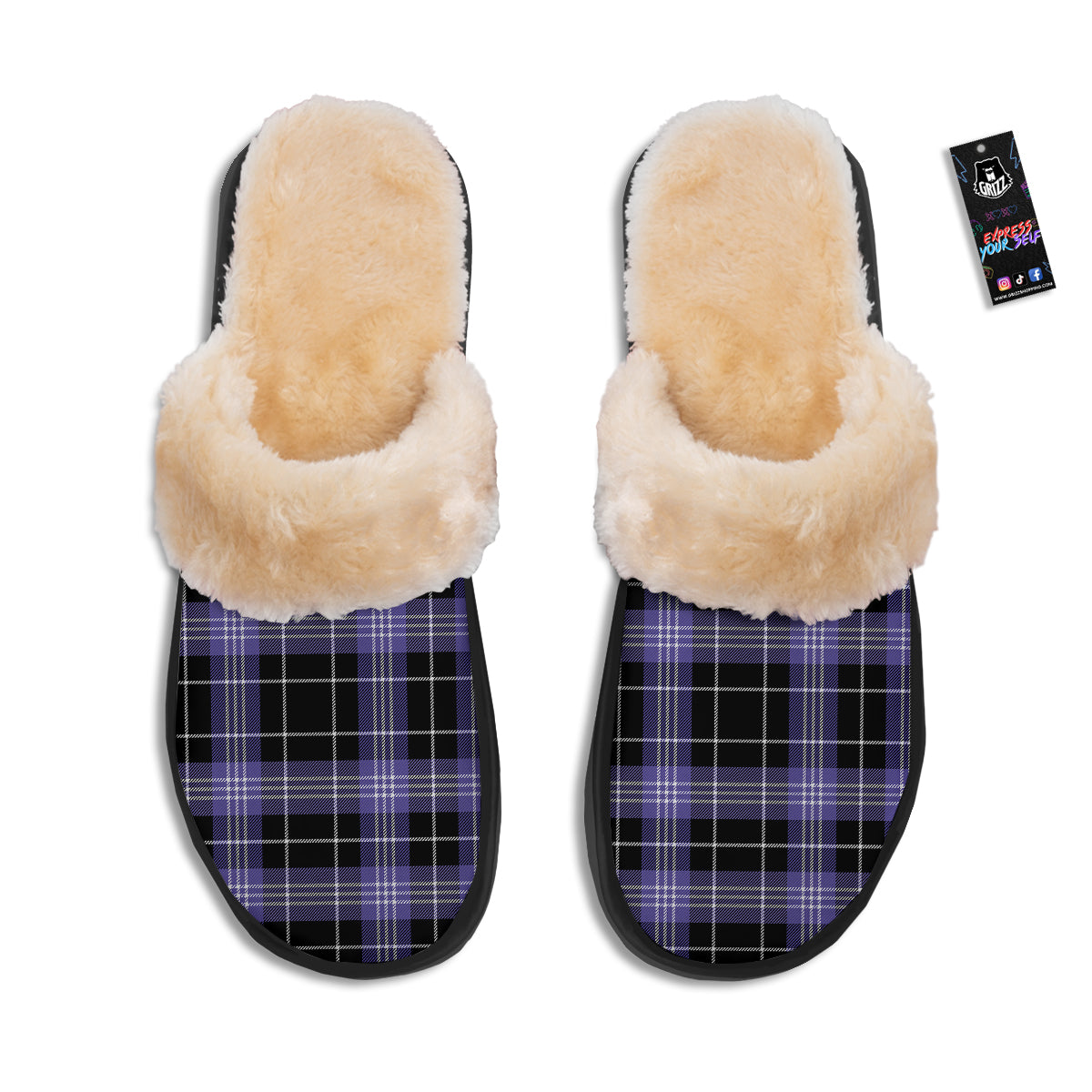 Buffalo Check Black And Violet Print Pattern Slippers-grizzshop