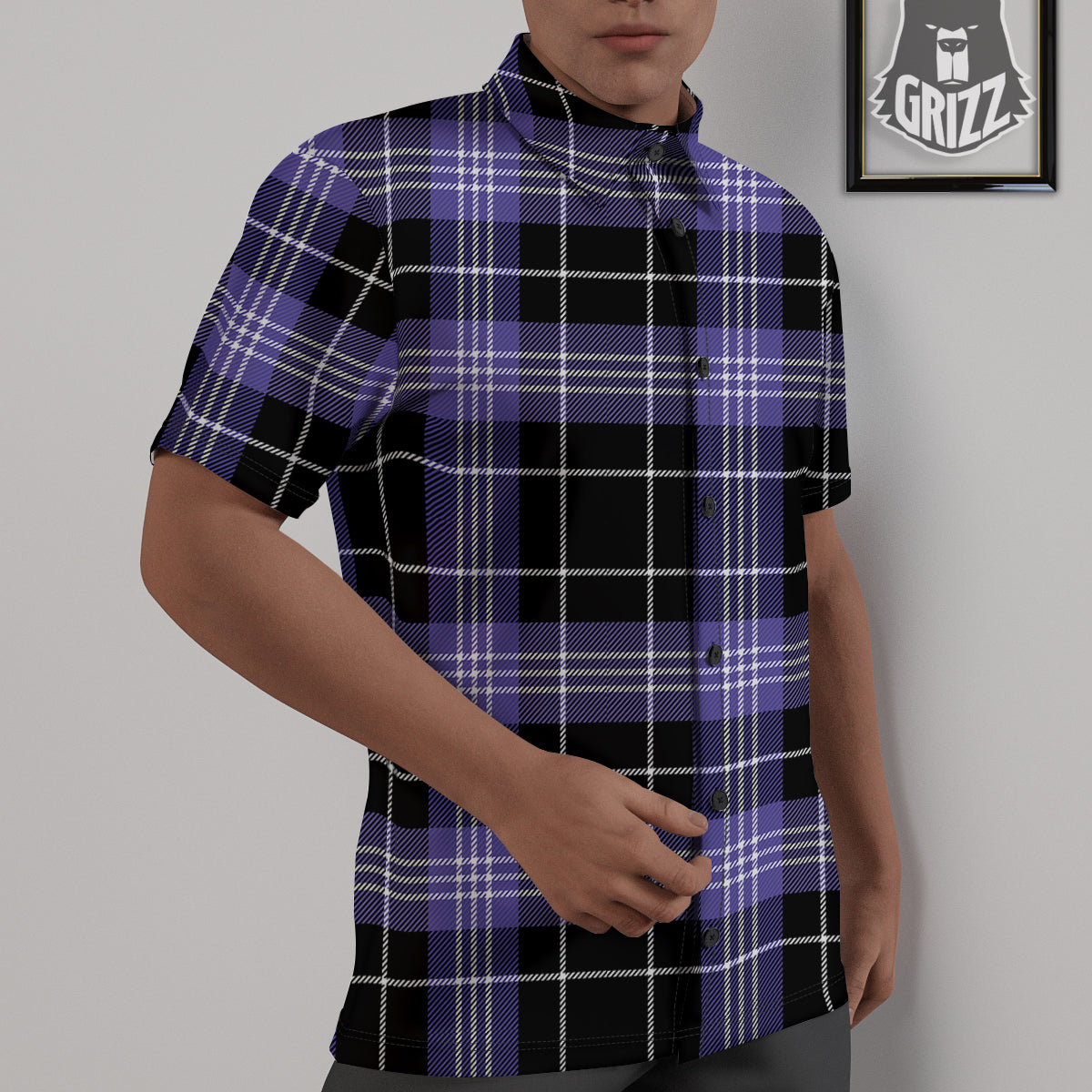Buffalo Check Black And Violet Print Pattern Untucked Shirts-grizzshop