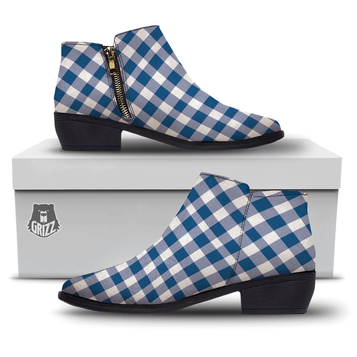 Buffalo Check Blue Print Pattern Ankle Boots-grizzshop