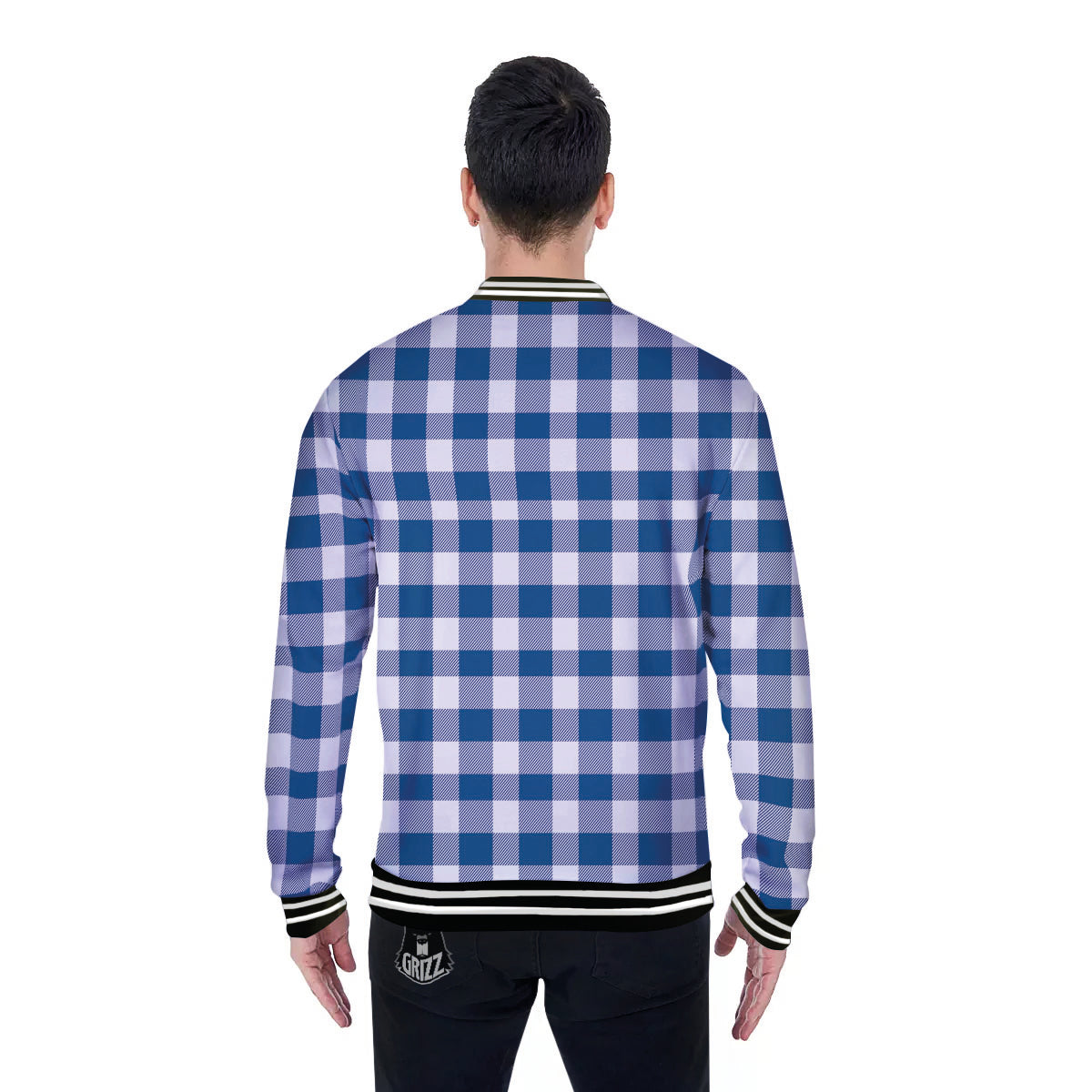 Buffalo Check Blue Print Pattern Baseball Jacket-grizzshop
