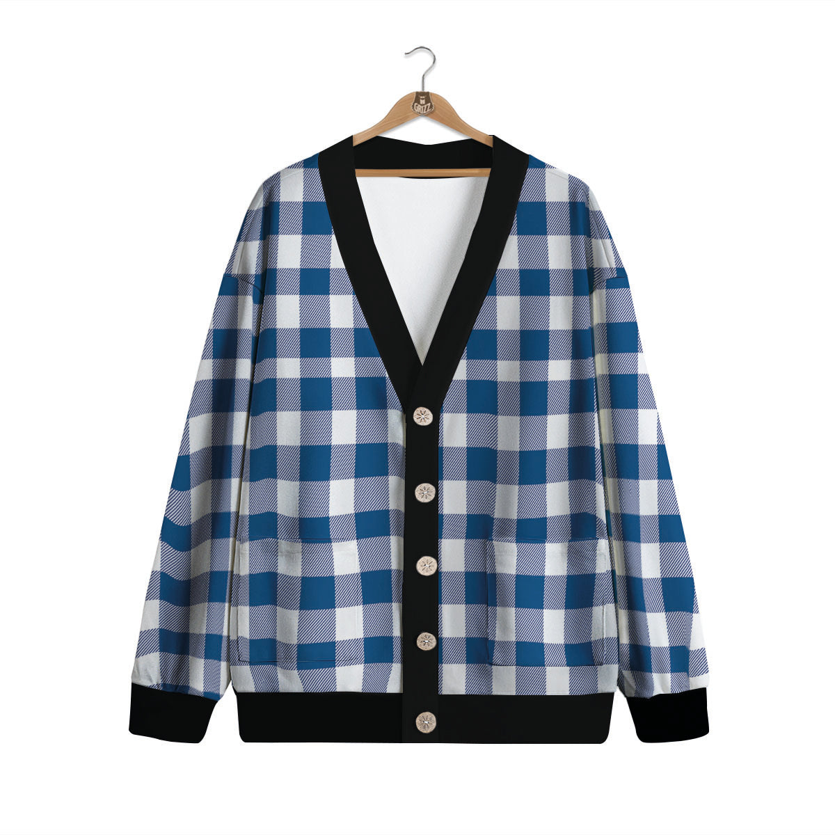 Buffalo Check Blue Print Pattern Cardigan-grizzshop