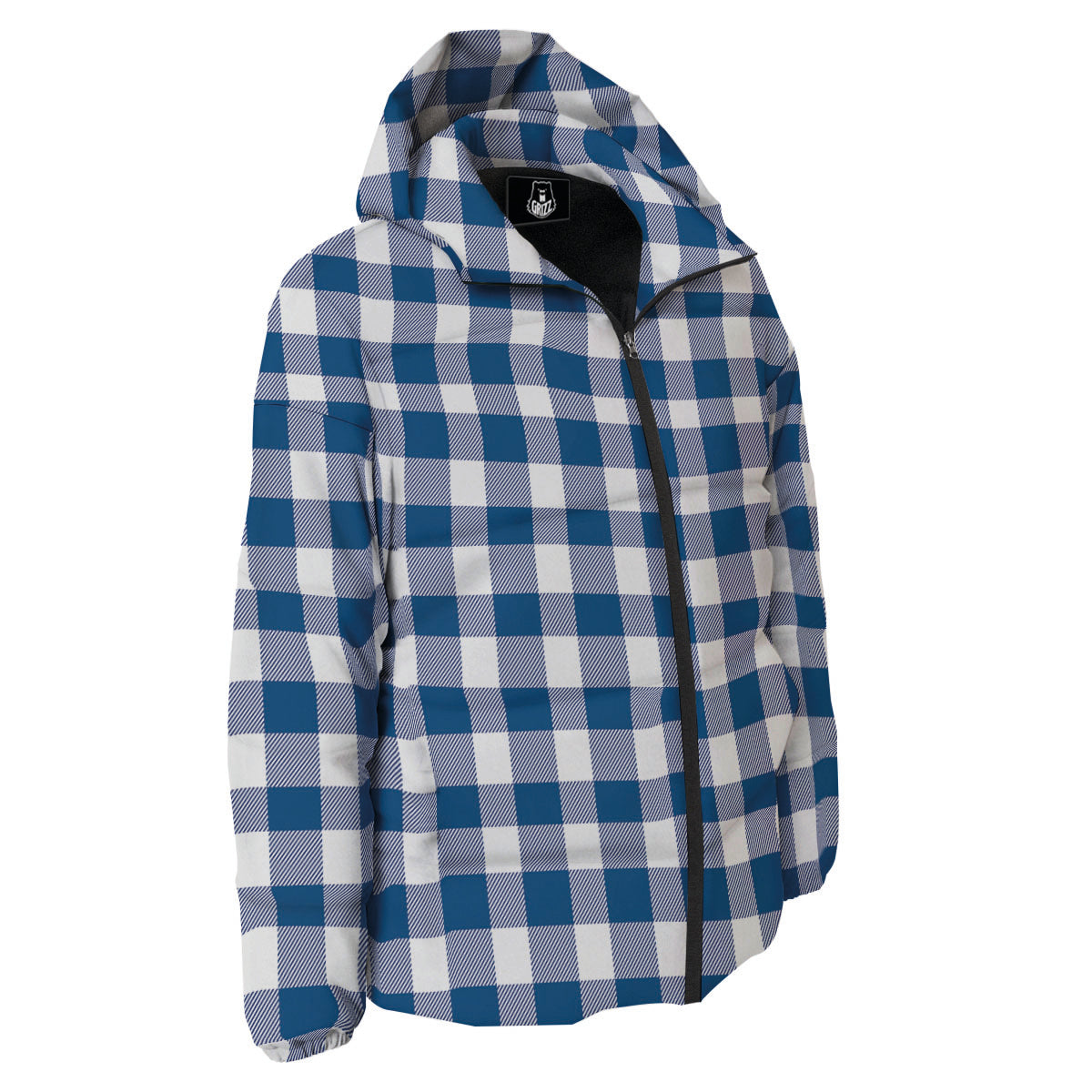Buffalo Check Blue Print Pattern Down Jacket-grizzshop