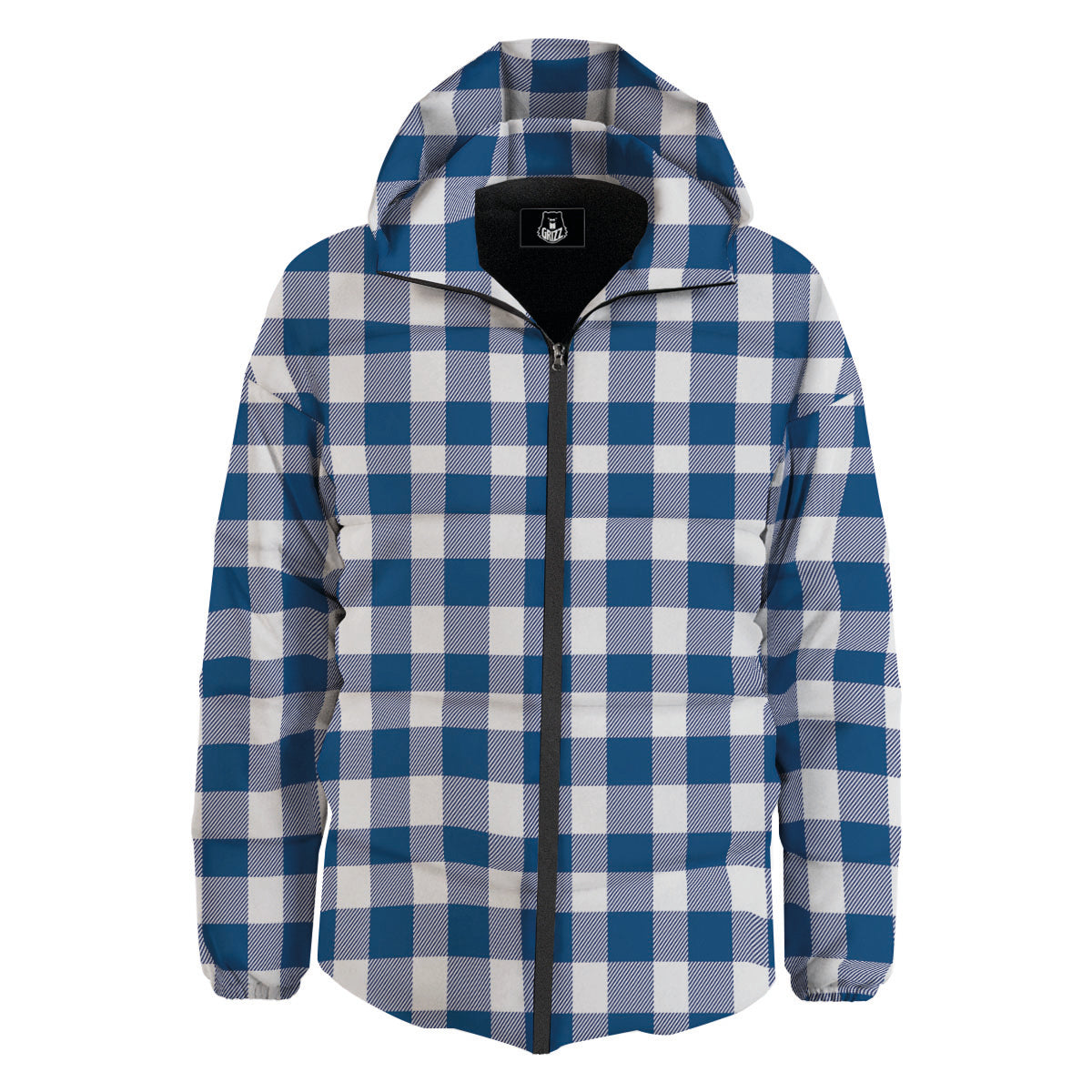 Buffalo Check Blue Print Pattern Down Jacket-grizzshop