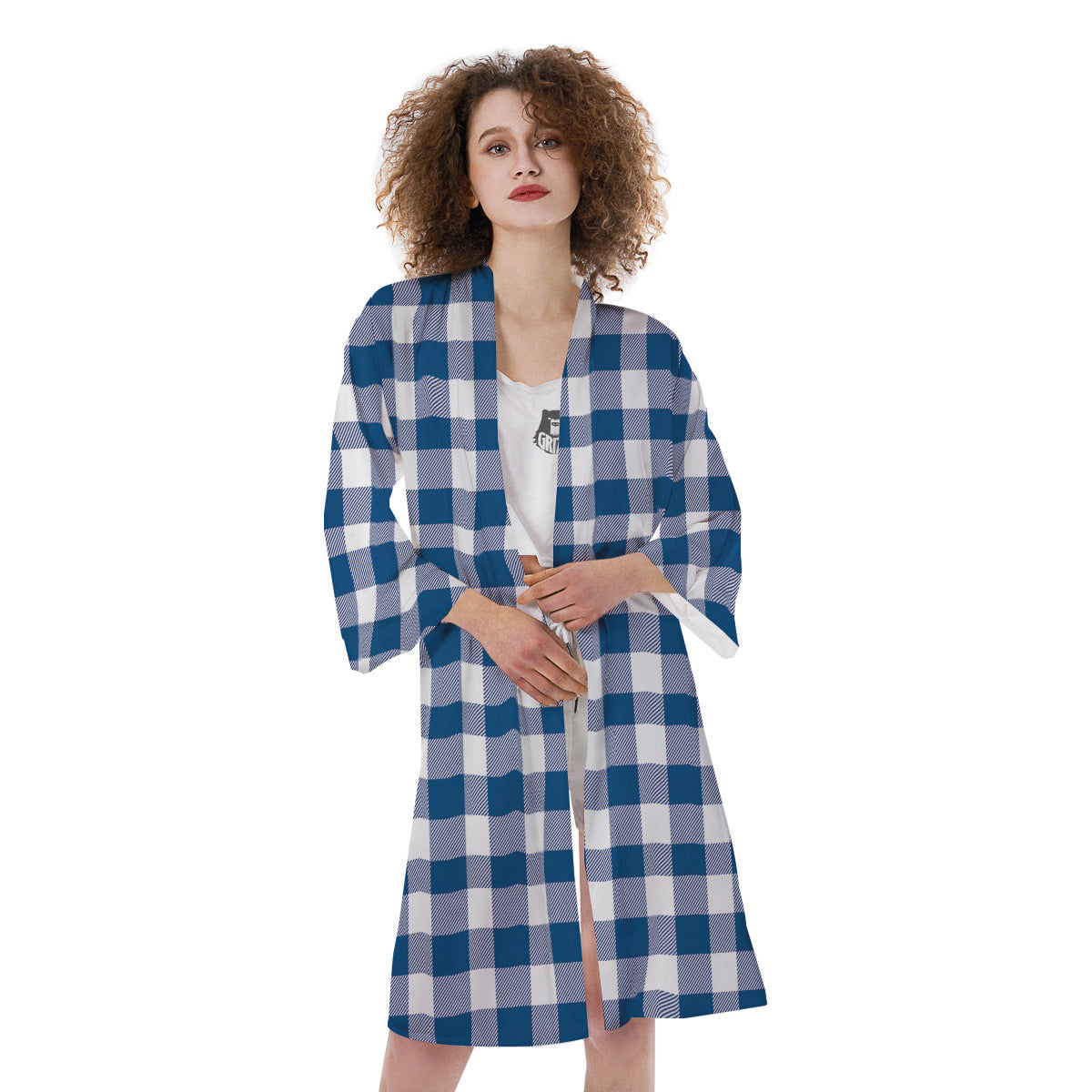 Buffalo Check Blue Print Pattern Kimono-grizzshop