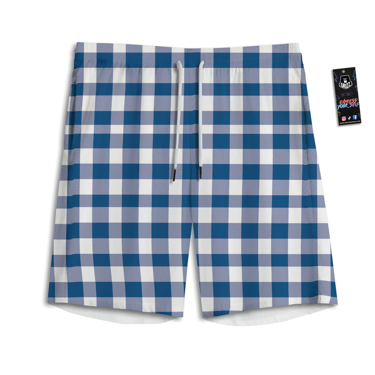 Buffalo Check Blue Print Pattern Men's Athletic Shorts