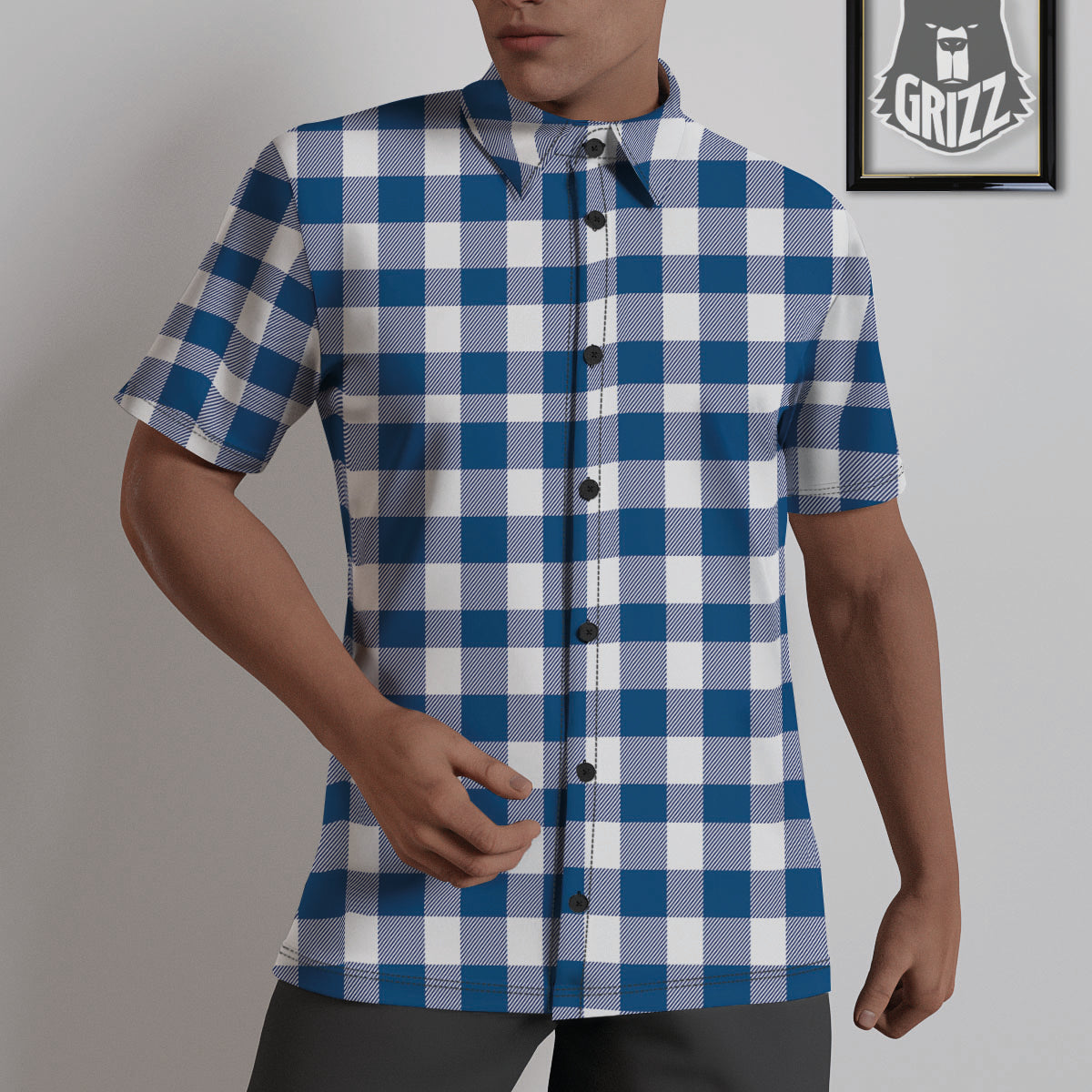 Buffalo Check Blue Print Pattern Untucked Shirts-grizzshop