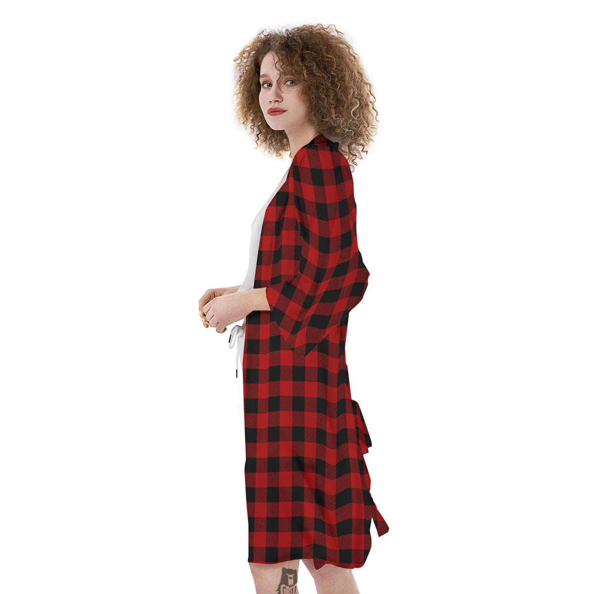 Buffalo Check Cardinal Red Print Pattern Kimono-grizzshop