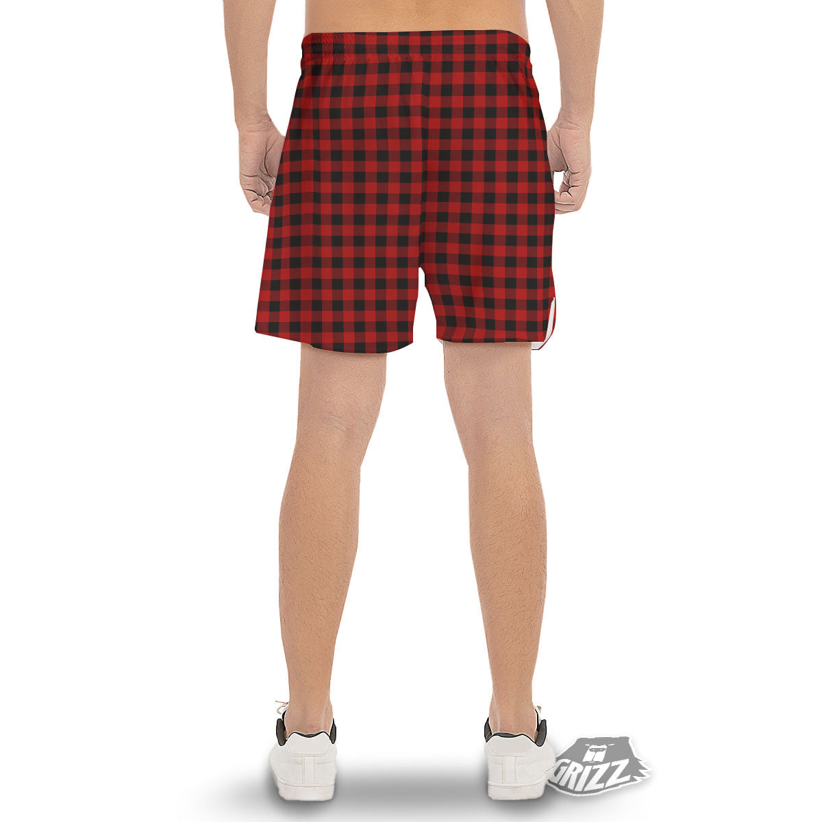 Buffalo Check Cardinal Red Print Pattern Men's Gym Shorts-grizzshop