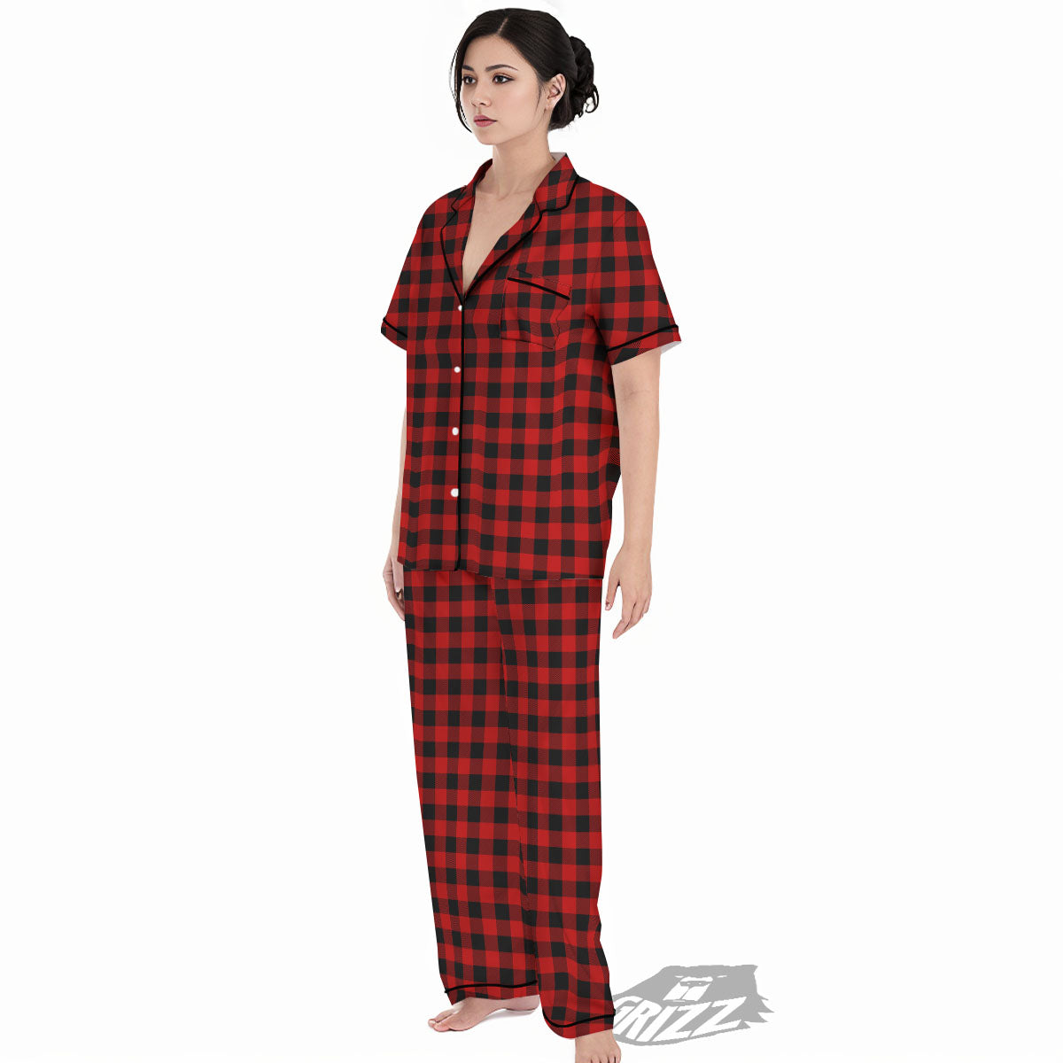 Buffalo Check Cardinal Red Print Pattern Women's Pajamas Set-grizzshop