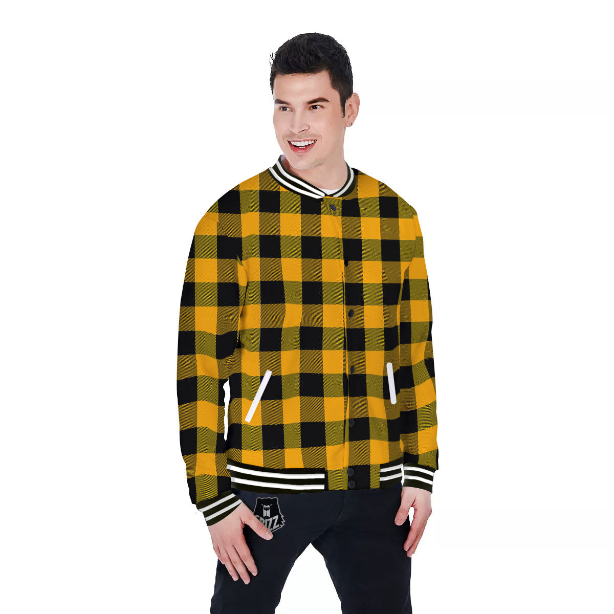 Buffalo Check Fire Yellow Print Pattern Baseball Jacket-grizzshop
