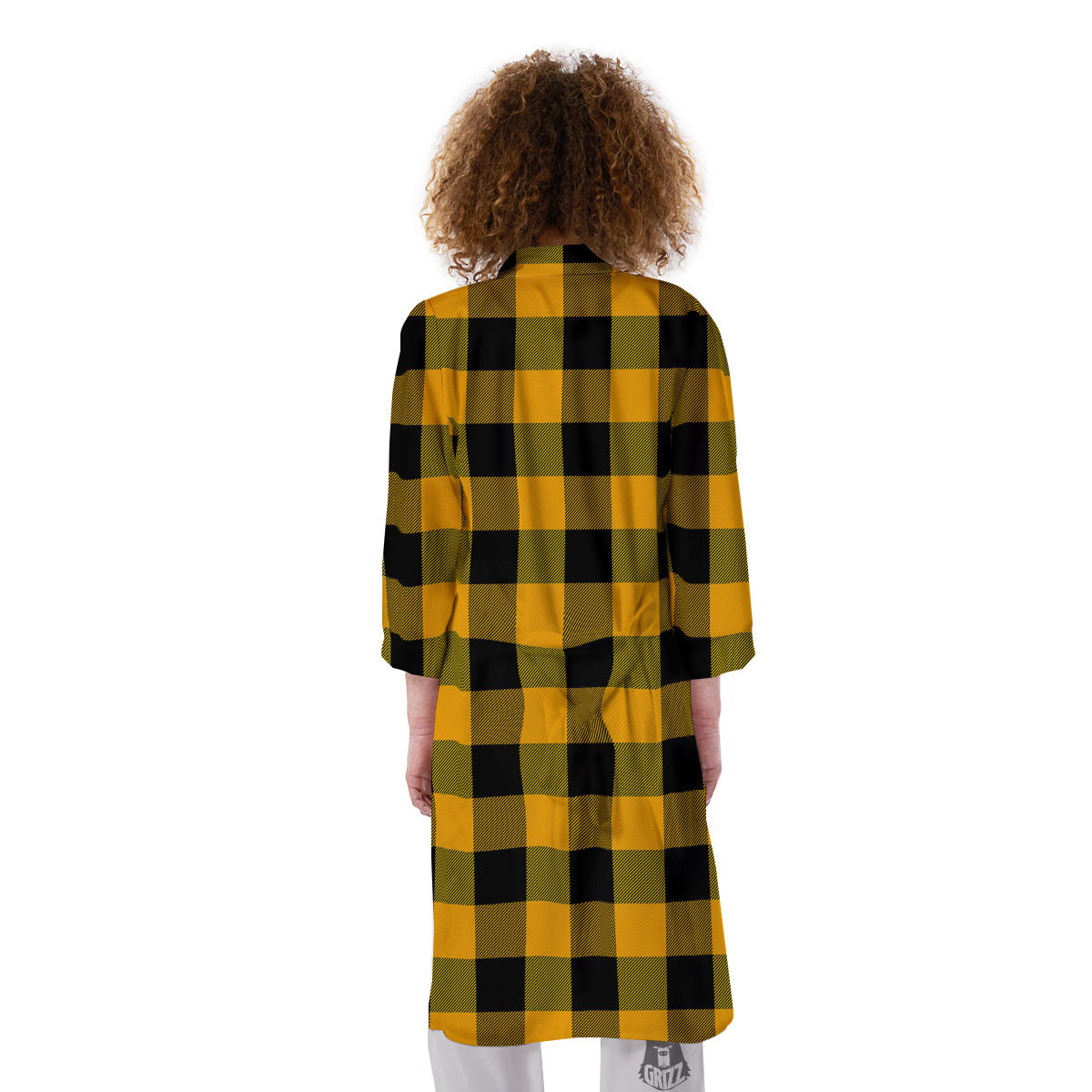 Buffalo Check Fire Yellow Print Pattern Kimono-grizzshop