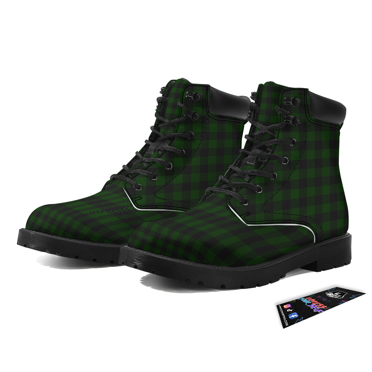 Buffalo Check Forest Green Print Pattern Boots-grizzshop