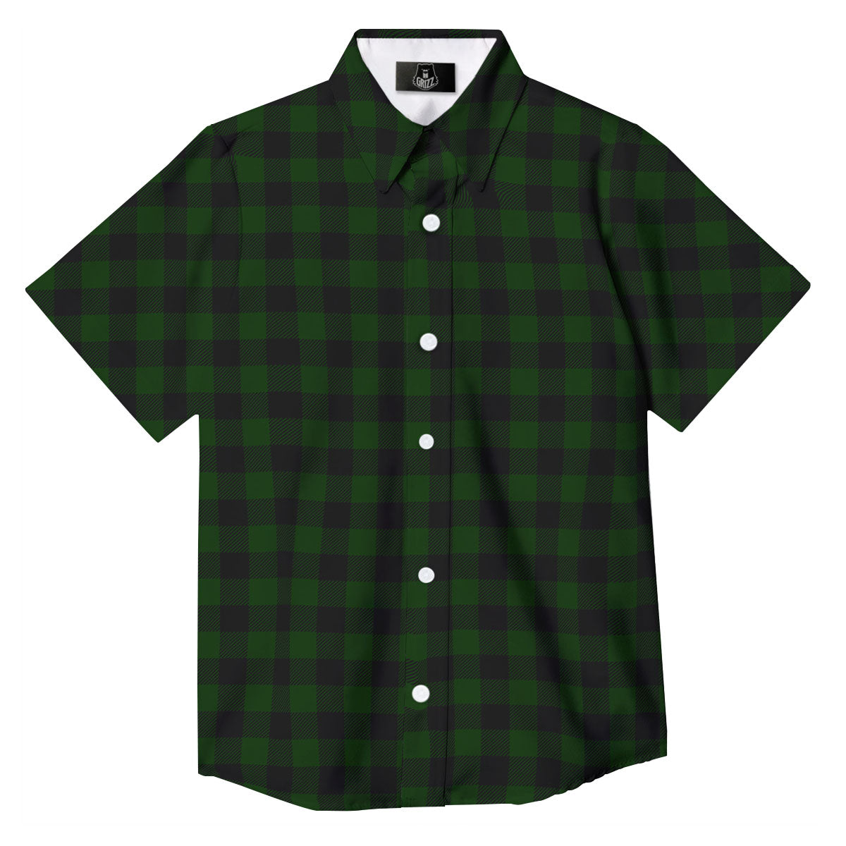 Buffalo Check Forest Green Print Pattern Button Up Shirt-grizzshop